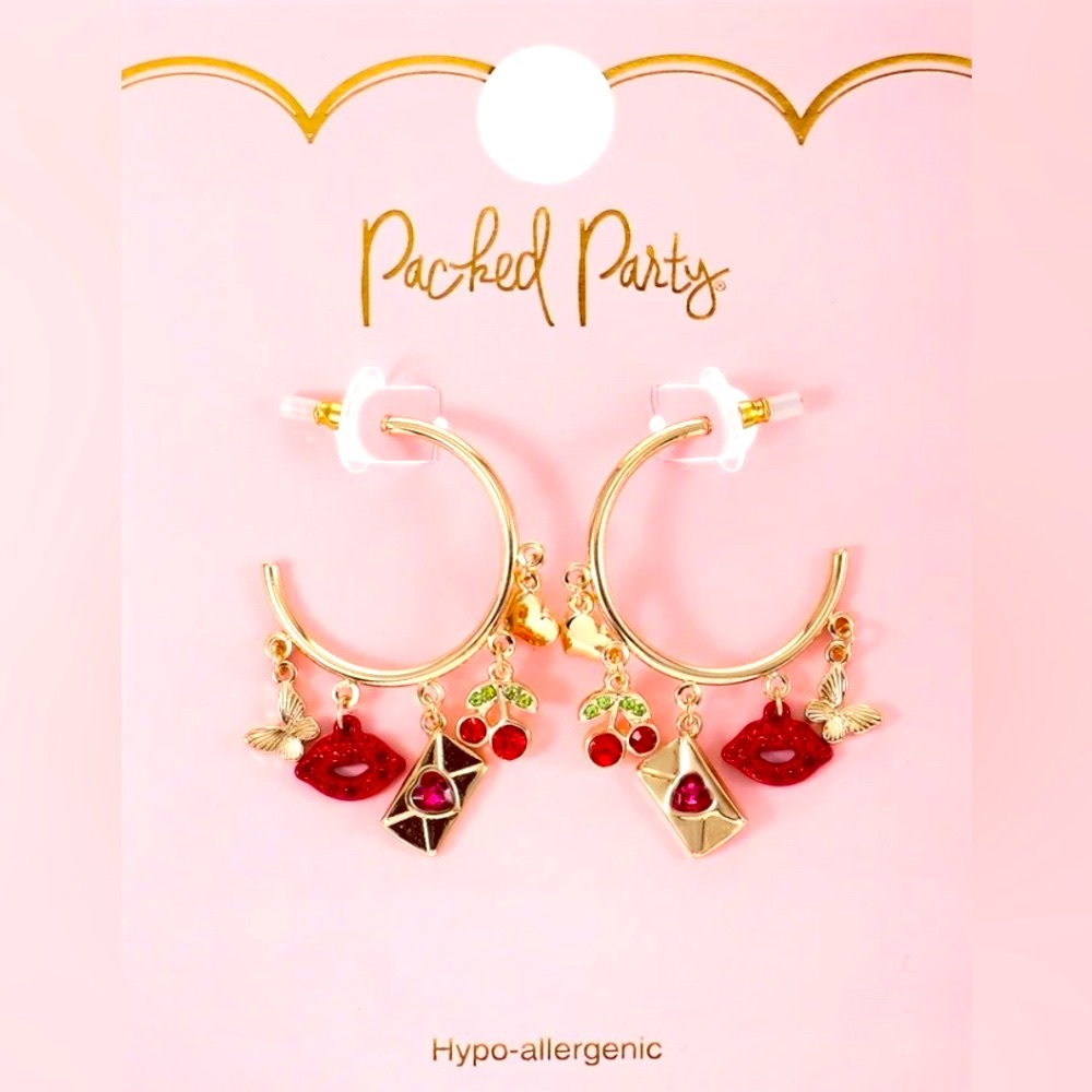Packed Party Gold and Red Whimsical Charm Hoops
